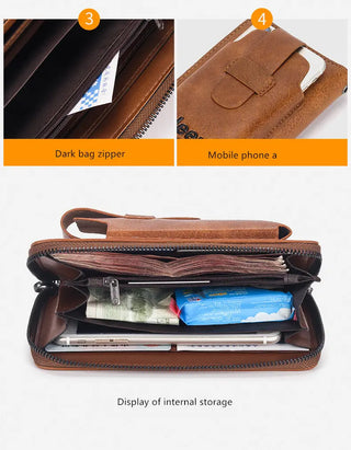JEEP BULUO Leather Men Clutch Wallet Brand Purse For Phone Double Zipper Luxury Wallet Leather Clutch Bag Large Capacity  ALODIA STORE