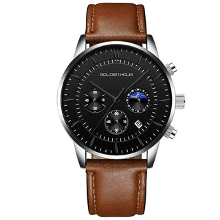 GOLDENHOUR Men's Watch Top Brand Luxury Fashion Quartz Watch Men Leather Waterproof Sports Wrist Watch Male Relogio Masculino ALODIA STORE