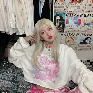 Long Sleeve Harajuku Crop Top for Women Short T Shirt Korean Style Tshirt Croptop Japanese Goth Anime Graphic Pastel Gothic ALODIA STORE