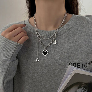 New Senior Fashion Women Pendant Necklaces Fine Double Link Chain Metal Heart Party Necklace Jewelry Gift ALODIA STORE