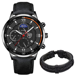 Fashion Mens Sports Watches Man Business Quartz Wristwatch Luxury Black Leather Bracelet Men Casual Luminous Clock Watch ALODIA STORE