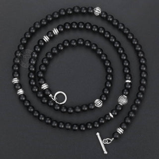 Unique Men's Necklace Stainless Steel Arrow Pendant Matte Black Glass Beaded Necklace Male Jewelry Dropshipping DNM07 ALODIA STORE