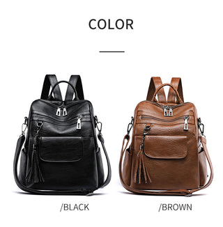 New Women Backpacks Soft Leather Fashion Casual Tassel ALODIA STORE