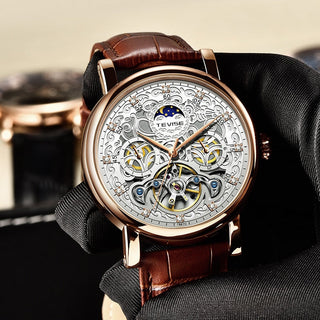 TEVISE Brand Classic Retro Men Watches Automatic Mechanical Watch Men Tourbillon Clock Genuine Leather Waterproof Business Watch ALODIA STORE