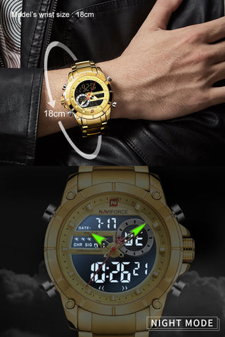 NAVIFORCE Luxury Original Sports Wrist Watch For Men Quartz Steel Waterproof Dual Display Fashion Watches Relogio Masculino 9163 ALODIA STORE
