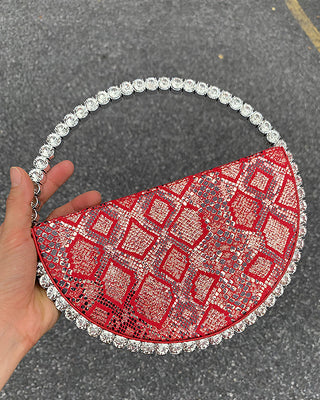 Luxury Colored Diamond Half Moon Women Purses and Handbags Evening Bag Serpentine Designer Party Clutch Bag Chic Wedding Bag ALODIA STORE