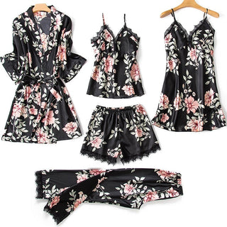 Sexy Lady Women Satin Short Kimono Robe Pajamas Bathrobe Print Floral Sleepwear Soft Wedding Bride Bridesmaid Homewear ALODIA STORE