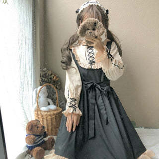 Japanese Korean Harajuku Gothic Bandage Bow Patchwork Girl Cosplay Dress Kawaii Ruffles Dress Women Lolita Style Party Dresses ALODIA STORE