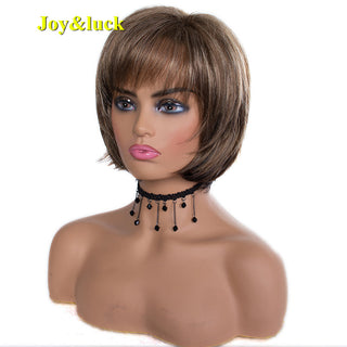 Short Ombre Blonde Wig Synthetic Bob Straight Hair With Bangs Women Natural Daily Wear Wig ALODIA STORE