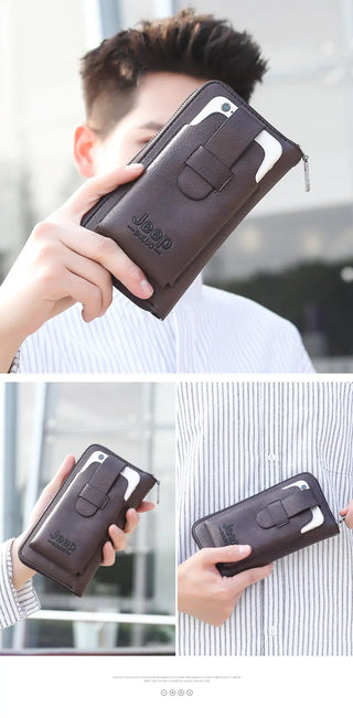 JEEP BULUO Leather Men Clutch Wallet Brand Purse For Phone Double Zipper Luxury Wallet Leather Clutch Bag Large Capacity  ALODIA STORE