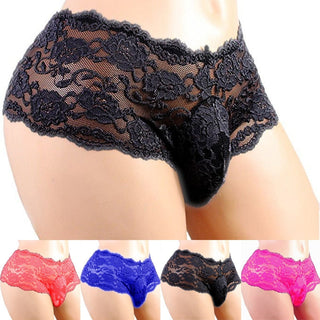 Sexy Panties Plus Size Lace Sissy Men's Underwear Sexy Lingerie Male Breathable Jockstrap Briefs G-String Thongs Porno Underpant ALODIA STORE