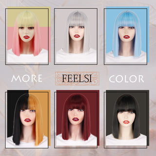 Short Bob Synthetic Wigs With Bangs for Women Wigs Blonde Black Blue fiber Natural Hair for Lolita Cosplay Party Daily Use ALODIA STORE