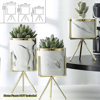 Nordic Ceramic Iron Art Vase Marble Pattern Rose Gold Silver Tabletop Green Plant Pot Home Office Vases Decorative ALODIA STORE