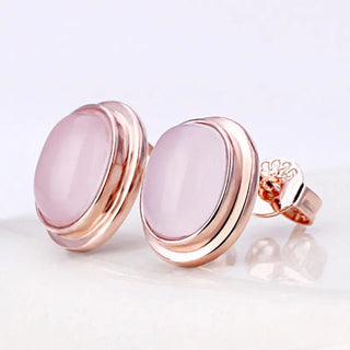 High Quality Natural Stones QUARTZ Clavicle Chain Necklace Pink Stone Earrings Wholesale necklace Jewelry Set For grandma Mum ALODIA STORE