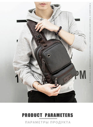 Scione Men Leather Backpacks Waterproof Chest Crossbody Bags Fashion Outdoor Business Casual Bag With Earphone Hole ALODIA STORE