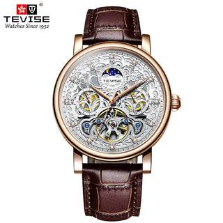 TEVISE Brand Classic Retro Men Watches Automatic Mechanical Watch Men Tourbillon Clock Genuine Leather Waterproof Business Watch ALODIA STORE