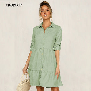 Shirt Dress Long Sleeve Women Clothing Autumn Winter Dress Button Turn-down Collar Ladies A-line Mini Party Dress 2022 Vestidos ALODIA STORE