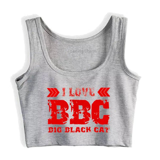 I Love Big Black Cat Graphical Sexy CropTop Adult Humor Fun Flirty Print Tank Tops Hotwife Yoga Sports Fitness Camisole ALODIA STORE