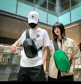 Fashion Chest Bag Men Universal Polyhedron Diagonal Hard Shell Waterproof Function Backpack Riding Couple Shoulder Bag ALODIA STORE