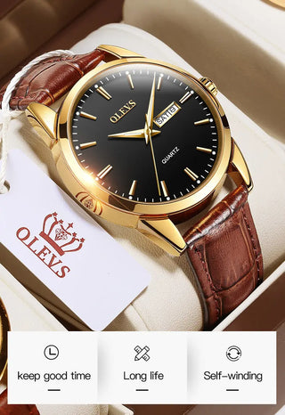 OLEVS Top Brand  Men Classic Quartz Waterproof Watch Leather Strap Business Popular Casual Men Watch ALODIA STORE