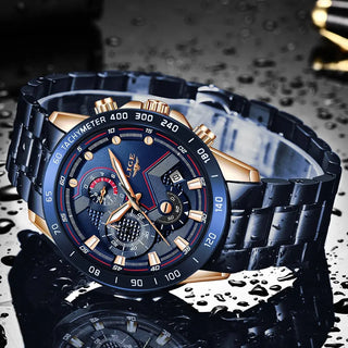 LIGE Men Watches Top Brand Luxury Stainless Steel Blue Waterproof Quartz Watch Men Fashion Chronograph Male Sport Military Watch ALODIA STORE