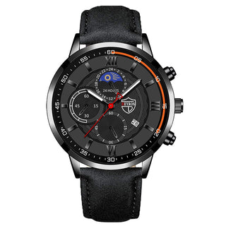 Fashion Mens Sports Watches Man Business Quartz Wristwatch Luxury Black Leather Bracelet Men Casual Luminous Clock Watch ALODIA STORE