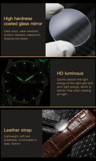 OLEVS Top Brand  Men Classic Quartz Waterproof Watch Leather Strap Business Popular Casual Men Watch ALODIA STORE