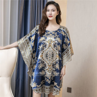 Plus Size Nightgown Sleepwear Women's Summer Nightwear Robe Lady Sexy Nightdress Silk Rayon Loose Bathrobe Gown Home Dress ALODIA STORE