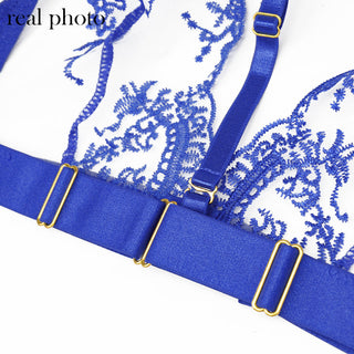 Echonight Sexy Women's Underwear Transparent Lingerie Embroidery Wireless Bra and Panty Set with Thongs Blue Lace Erotic Sets ALODIA STORE