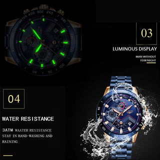 LIGE Men Watches Top Brand Luxury Stainless Steel Blue Waterproof Quartz Watch Men Fashion Chronograph Male Sport Military Watch ALODIA STORE