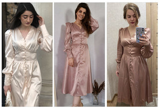 OOTN White Single Breasted Elegant Dress For Women Party Robe High Waist Satin Long Dress Chic Midi Dresses Lantern Sleeve ALODIA STORE