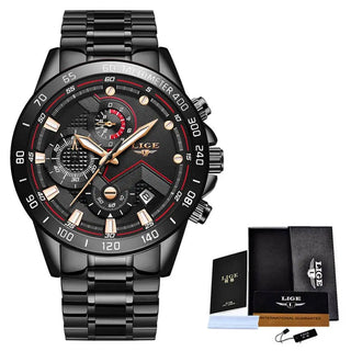 LIGE Men Watches Top Brand Luxury Stainless Steel Blue Waterproof Quartz Watch Men Fashion Chronograph Male Sport Military Watch ALODIA STORE