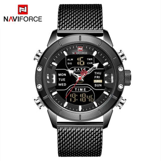 NAVIFORCE Men's Watches Top Brand Luxury Sports Watch For Men Quartz LED Digital Dual Clock Male Full Steel Military Wrist Watch ALODIA STORE