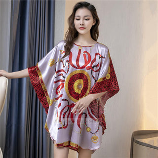 Plus Size Nightgown Sleepwear Women's Summer Nightwear Robe Lady Sexy Nightdress Silk Rayon Loose Bathrobe Gown Home Dress ALODIA STORE