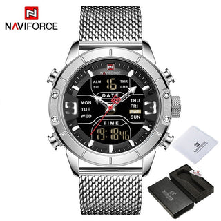 NAVIFORCE Men's Watches Top Brand Luxury Sports Watch For Men Quartz LED Digital Dual Clock Male Full Steel Military Wrist Watch ALODIA STORE