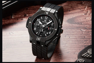 MEGIR Brand Men Watch Quartz Watch Gold Rubber Band 3ATM Water Resistant Chronograph Mens Quartz Wrist Watch ALODIA STORE