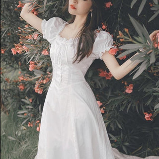 Elegant Fairy Dress Women White French Puff Sleeve ALODIA STORE