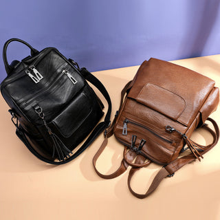 New Women Backpacks Soft Leather Fashion Casual Tassel ALODIA STORE