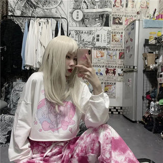 Long Sleeve Harajuku Crop Top for Women Short T Shirt Korean Style Tshirt Croptop Japanese Goth Anime Graphic Pastel Gothic ALODIA STORE