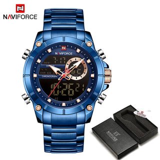 NAVIFORCE Luxury Original Sports Wrist Watch For Men Quartz Steel Waterproof Dual Display Fashion Watches Relogio Masculino 9163 ALODIA STORE