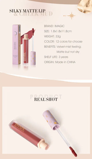 IMAGIC New12-Color Liquid Lipstick Matte Makeup Lips Silky-Smooth Long-Lasting Gloss High Pigment Lip&Cheek Waterproof Lip Mud ALODIA STORE