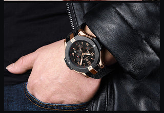 MEGIR Brand Men Watch Quartz Watch Gold Rubber Band 3ATM Water Resistant Chronograph Mens Quartz Wrist Watch ALODIA STORE
