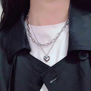 New Senior Fashion Women Pendant Necklaces Fine Double Link Chain Metal Heart Party Necklace Jewelry Gift ALODIA STORE