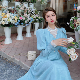 Solid Elegant Dress Women Winter Patchwork Lace ALODIA STORE