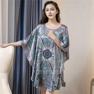 Plus Size Nightgown Sleepwear Women's Summer Nightwear Robe Lady Sexy Nightdress Silk Rayon Loose Bathrobe Gown Home Dress ALODIA STORE