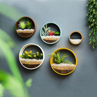 Wall Vase Art Solid Color Bonsai Round Vase Artificial Flower Basket Wall Planter Pot Colored Stone Hanging Vases for Home Decor ALODIA STORE