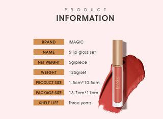 IMAGIC  5-color Set Waterproof Matte Velvet Nude Nude Color Lipstick Lip Gloss Deep Red Long Lasting Lip Gloss Female Lip - Alodia Store