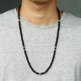 Unique Men's Necklace Stainless Steel Arrow Pendant Matte Black Glass Beaded Necklace Male Jewelry Dropshipping DNM07 ALODIA STORE