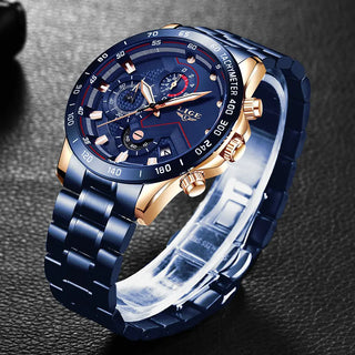 LIGE Men Watches Top Brand Luxury Stainless Steel Blue Waterproof Quartz Watch Men Fashion Chronograph Male Sport Military Watch ALODIA STORE