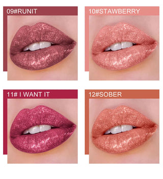 QIBEST 12 Colors Shimmer Liquid Lipstick Diamond Lip gloss Cosmetic Lip Tint Glitter Waterproof Moisturizer Makeup Lip Gloss ALODIA STORE